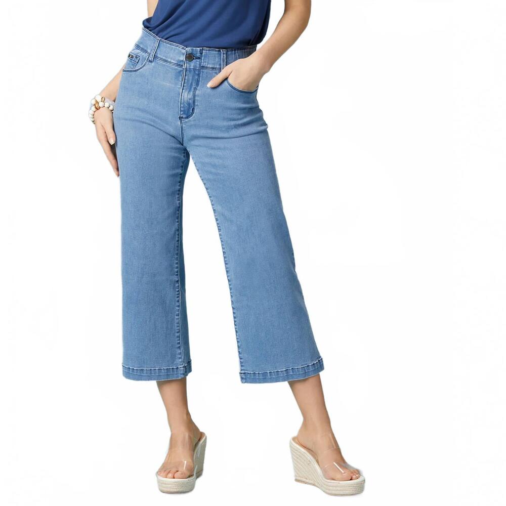 NEW COCO + CARMEN omg zoeyzip wide leg capri in medium denim